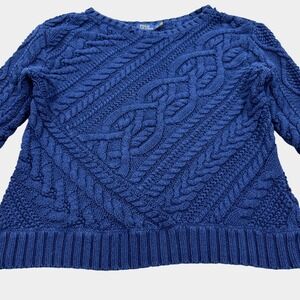 Polo Ralph Lauren Sweater Women's Large Blue Cable Knit Crewneck Heavyweight